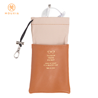 Pochette à cordon double couche en PU et nylon pour lunettes avec clip à crochet métallique, 2 couleurs, service de logo personnalisé en relief