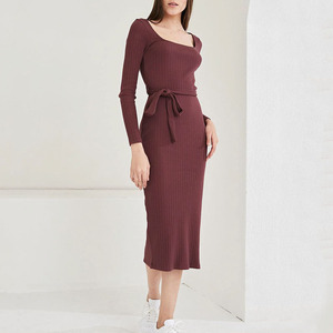 Robe midi moulante d'été pour femmes, décontractée, sans manches, col carré, tricot côtelé, robe longue Sundress - Product Image 4