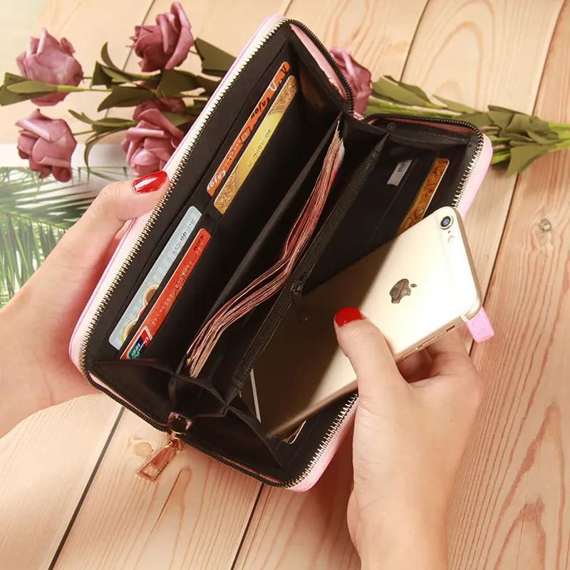 トレンドライチグレインレディ財布無地PUレザーロング大容量カードバッグメーカー卸売