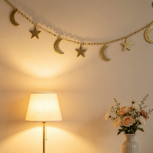 Guirlande Murale Ramadan Kareem Eid Mubarak en Forme de Lune et d'Étoile Dorée Scintillante de 86 Pouces pour Fêtes Islamiques et Décoration Murale Musulmane - Product Image 1