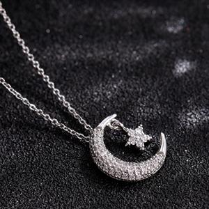 Collar de Estrella y Luna para Mujer, Colgante de Cuarzo, Cadena de Aleación de Zinc Plateada, Joyería de Moda para Regalo - Product Image 1