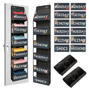 6-<b>Shelf</b> Hanging Closet Organizer for Kids Outfits Days of Week Labels & Clear Window Foldable Over Door Storage Organizer - Product Image 1