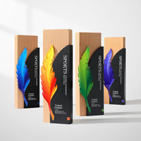 Nuevo Trofeo de Acrílico, Madera Maciza y Metal, Personalizado, Creativo, de Alta Gama, para Reuniones Anuales, con Temática de Plumas para Personal Excelente