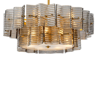 Lustre moderne de luxe en verre texturé, verre fumé, laiton vieilli, luminaire suspendu pour salon, salle à manger, villa, hall d'hôtel