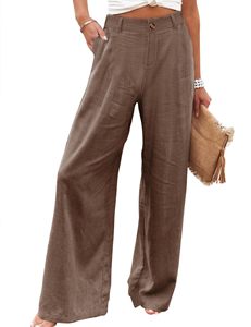 Pantalones de algodón y lino para mujer de nuevo estilo, pantalones elásticos abotonados informales de cintura alta, pantalones elegantes informales de pierna recta - Product Image 6