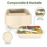 Boîte à salade en bagasse de canne à sucre compostable et scellable, empilable, en fibre moulée, résistante à la graisse, jetable, pour plats à emporter