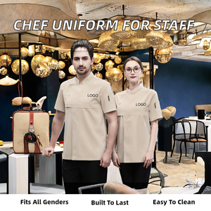 Vesbhusha Hot Sale Unisex Chef Uniform Twill Polyester/Cotton Half Sleeve Black Custom Logo Chinese Restaurant Coffee Shop - Product Image 2