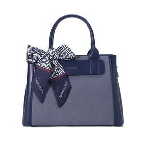 Factory Manufacturer OEM ODM Denim Twill Satchel Women Handbag Silk Scarf Ready Stock <strong>Crossbody</strong> <strong>Navy</strong> Daily <strong>Bag</strong> MISS ALITA - Product Image 6