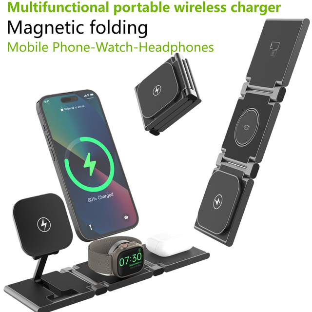 3 in 1 Wireless Charging Station for iPhone 17,15W Magnetic Travel Charger Stand Compatible With Multiple Devices