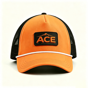 Casquette Trucker Orange Personnalisable avec Logo Brodé ACE Mountain, Maille Noire Respirante, Unisexe, Été, Mousse, 5 Panneaux - Product Image 3