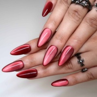 Offre Spéciale Halloween – Faux Ongles Amande de Luxe en Acrylique, Effet Peau Parfaite, French Manucure Rouge Vin, Paillettes Fines, Couleur Unie – Vente en Gros