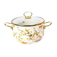Marmite à soupe de style chinois universelle de 24 cm en émail épaissi, compatible gaz et induction, avec couvercle en verre à bord doré, pour l'exportation en Europe