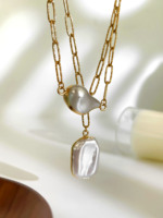 Chaîne pendentif baroque plaqué or 18 carats avec perles d'imitation irrégulières pour femme, bijou vintage en acier inoxydable, cadeau tendance