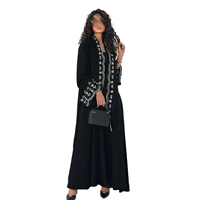 Abaya légère en polyester à devant ouvert, respirante, avec poignets brodés, ensemble deux pièces avec hijab pour femmes musulmanes adultes, tenue modeste