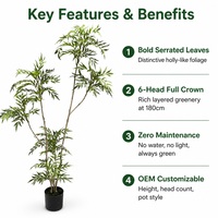 Grand Arbre Artificiel Faux Mahonia de 1,80 m – Plante Moderne Minimaliste pour Bureau, Hall d'Entrée, Zone de Réception, Salle d'Exposition, Aménagement Paysager