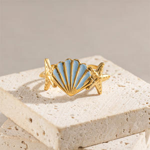 2025 Vente chaude Summer Ocean Series Bague ouverte étoile de mer et conque en acier inoxydable or 18 carats - Product Image 2