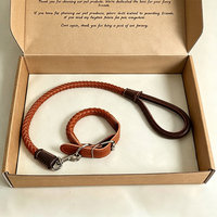 Ensemble collier et laisse pour chien en cuir véritable tressé fait main, vente en gros personnalisée, poignée confortable, collier et laisse robustes pour la promenade des animaux de compagnie