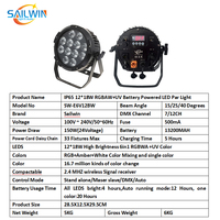 Projecteurs LED Sailwin DJ 12x18W sur batterie, lumières LED Par rechargeables, matrice LED WIFI et projecteurs à faisceau pour événements scéniques