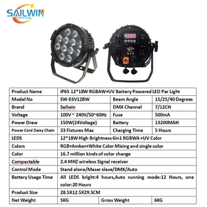 Projecteurs LED Sailwin DJ 12x18W sur batterie, lumières LED Par rechargeables, matrice LED WIFI et projecteurs à faisceau pour événements scéniques - Product Image 6