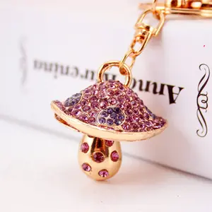 2022 Hot Sale Cute Charms Hand Carved Amethyst Red Quartz Small Mushroom Metal Key Chain For Girls Gift