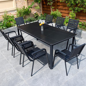 طاولة وكرسي مستطيلي أسود قابل للغسل ومقاوم للماء ومقاوم للطقس - Product Image 3