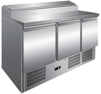368L 3 portes solides table pizza salade bar sandwich présentoir avec dosseret comptoir réfrigérateur commercial