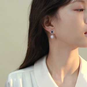 WENCHI ต่างหูหยดน้ำประดับเพทายสีน้ำเงินและมุกธรรมชาติ เครื่องประดับแฟชั่นสุดหรู - Product Image 5