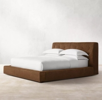 Ensemble de meubles de chambre à coucher de grande taille, lit épais en velours brun, plateforme en bois, haute qualité, vente en gros
