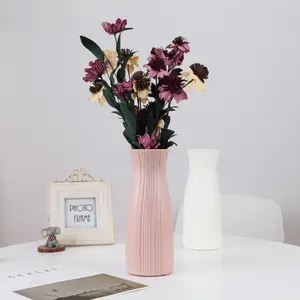 Florero de plástico para decoración del hogar y la sala de estar, jarrón de imitación nórdico grande y Simple, hidropónicas flores secas, irrompibles