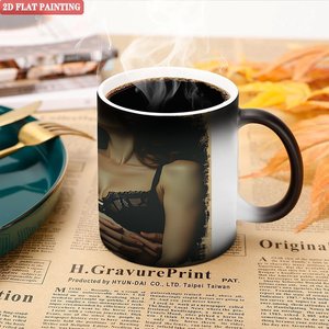 <b>Reusable</b> Ceramic Mug Frosted Black 11oz Heat Sensitive Color Changing <b>Cup</b> - Product Image 5