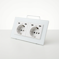 Prise murale double Schuko EU en verre trempé avec double port USB Type C+C