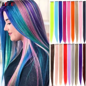 Colored Highlight 22 Inch Synthetic Hair Extensions <b>Rainbow</b> Long Straight Hairpieces for Women Kids Girls Purple Pink Blue - Product Image 2