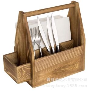 Caja de almacenamiento de madera maciza para escritorio, caja para cubiertos de cocina, caja de almacenamiento para cuchillos y tenedores de mesa de comedor, sala de estar - Product Image 4