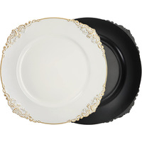 Assiette de présentation blanche de 13 pouces pour événements de mariage, en plastique gaufré floral avec bord doré, assiette de service vintage pour dîner