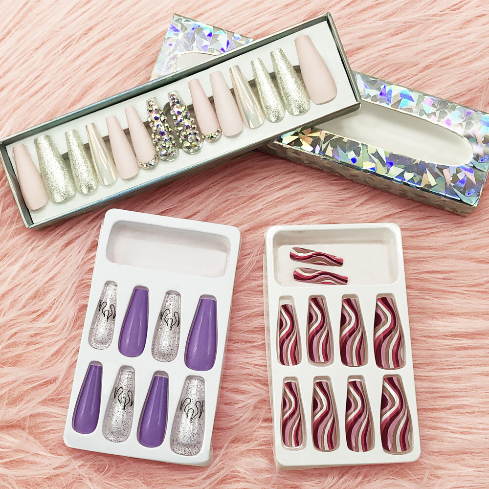 Искусственные ногти, искусственные ногти, фальшивые ногти, пресс, частная марка, роскошный длинный гроб, пресс для ногтей в подарочной коробке