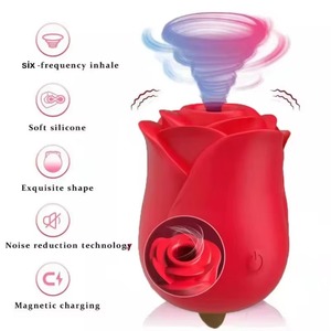 Frauen Rosen-Sexspielzeug Leistungsstarker Klitoris-Sauger Schwarzer Rosen-Vibrator mit Leckzunge Doppelseitiger Rosenförmiger Vibrator für Paare - Product Image 1