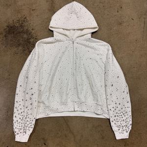 Manufacturer Rhinestones Cropped Zip-Up <b>Hoodie</b> for Men 400GSM Heavyweight Knitted Print Lined <b>Comfy</b> <b>Hoodie</b> - Product Image 1