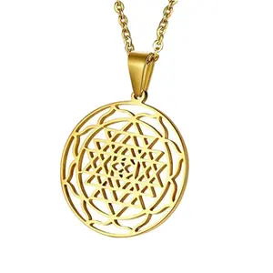 MP Stainless Steel Gold Sri Yantra Sri Chakra Sacred Geometry Talisman Pendant Necklace