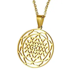 MP Edelstahl Gold Sri Yantra Sri Chakra Heiligen Geometrie Talisman Anhänger Halskette