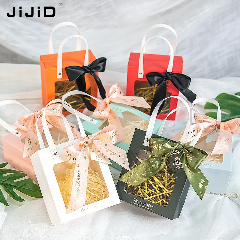 JiJiD-Bolsa de regalo con ventana transparente, bolsa de regalo de flores frescas, embalaje con ventana de recuerdo