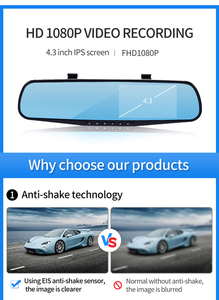 4.3 inch Full HD 1080P máy ảnh Xem phía sau gương Dash Cam ống kính kép tự động xe ghi video Camera xe ô tô xe hộp đen - Product Image 6