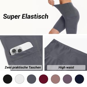 Legging de yoga pour <span class=keywords><strong>femme</strong></span> 2024, <span class=keywords><strong>taille</strong></span> haute, coupe ajustée, extensible dans les quatre sens, sans couture, longueur genou, effet galbant fessier, avec poches, grandes tailles - Product Image 3
