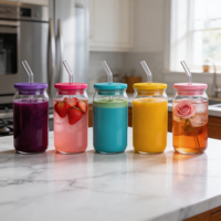 Verres en verre borosilicate en forme de canette de bière de 16 oz pour thé glacé, café glacé, avec couvercle en bambou et paille en verre – Vente en gros