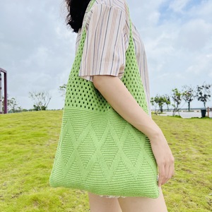 Borsa a Spalla a Forma di Cuscino in Poliestere Lavorato a Maglia, Grande Borsa da Spiaggia Estetica all'<span class=keywords><strong>Uncinetto</strong></span> con Due Manici Traspiranti - Product Image 4