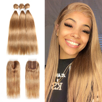 Extensions de cheveux humains vierges 100% brésiliens lisses, couleur blonde 613, double trame, en lots de 10 à 40 pouces, vente en gros