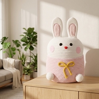 Panier de rangement en corde de coton rose mignon, deux pièces, écologique, pour jouets d'enfants et cosmétiques, organisateur d'objets divers