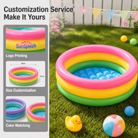 Rosa Regenbogen Aufblasbarer Baby-Schwimmpool PVC Kinder-Planschbecken Runde Tragbare Outdoor-Badewanne 34x10 Zoll <100kg Tragkraft