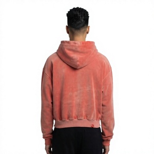 Pink Solid Acid Wash Zip up Hoodie Men Vintage Distressed <b>Heart</b> Embroidery Winter Oversized Streetwear <b>Sweatshirt</b> - Product Image 3