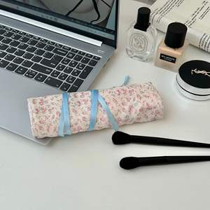 תיק גליל נייד תיק פרחים תיק קוסמטי פרחוני רב-חריצים איפור מברשת אחסון כיס עט מחזיק עט - Product Image 4