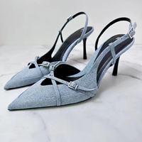 Sandales à Talons Hauts ZA d'Été Printemps Sexy en Jean, Bout Pointu, Talon Aiguille Ultra-Haut pour Femme, Couleur Pure Tendance